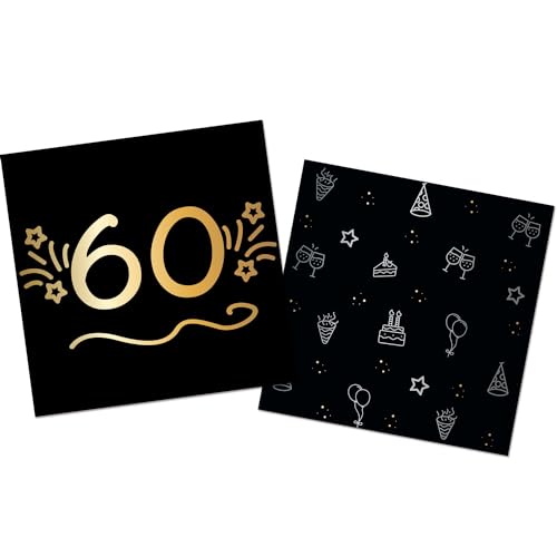 Folat 25059 Party Deko Schwarz Gold Silber - Servietten - 60 - Shining Glam - 33 x 33 cm - 16 Stück - Für Geburtstag, Jubiläum, 60 Jahre Folat 25059 Party Deko Schwarz Gold Silber - Servietten - 60 - Shining Glam - 33 x 33 cm - 16 Stück - Für Geburtstag, Jubiläum, 60 Jahre von Folat