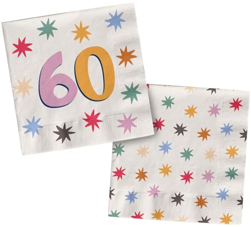 Folat 26879 Dekoration weiß mit bunten Sternen-Servietten-60-Starburst-33 x 33 cm-20 Stück-Fröhlich und farbenfroh Party Geschirr für Kinder und Erwachsenen Geburtstag, Mehrfarbig von Folat