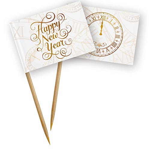 Folat 04449 50 Party Picks weiß mit Gold-Aufdruck Happy New Year von Folat