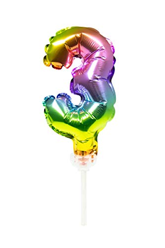 Folat 63063 Folienballon Tortendeko Regenbogen Zahl 3-13cm, Mehrfarbig, 13 cm von Folat