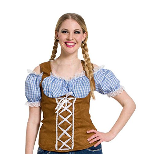 Folat 63312 Girls Oktoberfest Top, S/M, Blau, Kariert, Braun von Folat