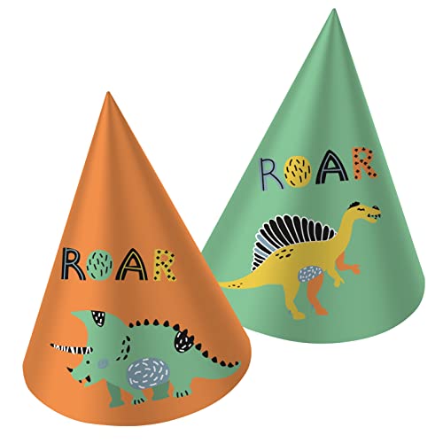 Folat Kinder 68328 Partyhüte Papier Dino Roars-6 Stück, Cartoon, Mehrfarben, M von Folat