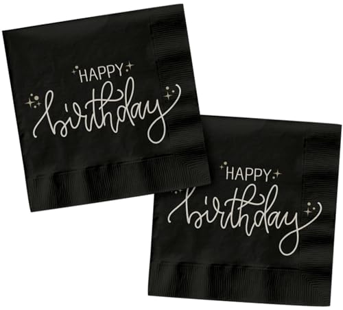 Folat 68683 Geburtstag Dekoration Schwarz, Creme, Champagner Gold - Servietten - Crème Noir - 33 x 33 cm - 20 Stück - EIN schickes und charmantes Happy Birthday Geschirr von Folat