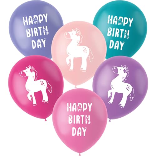 Pferde Luftballons Geburtstag [6 Stück] • 33cm Premium-Ballons in matt-bunten Farben, mit Aufdruck • für Luft und Helium • Pony Horse Deko Dekoration Kindergeburtstag Partydeko Party von Folat