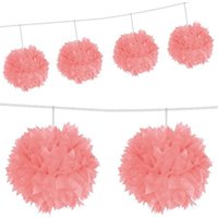 Pompom Girlande rosa mit prächtigen Puffbällen, 3 m, Papier von Folat