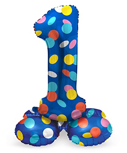 Folat 64781 Luftballon Geburtstag Stehender Ziffer Zahl 1 Colorful Dots Blau mit farbigen Punkten 41 cm - Decoration Geburtstagdeko, Ballon Zahl, Kein Helium erforderlich Folat 64781 Luftballon Geburtstag Stehender Ziffer Zahl 1 Colorful Dots Blau mit farbigen Punkten 41 cm - Decoration Geburtstagdeko, Ballon Zahl, Kein Helium erforderlich von Folat