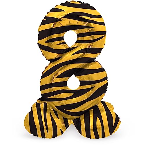 Folat 64758 Luftballon Geburtstag Stehender Ziffer 8 Tiger Chic Löwe Braun Schwarz 41 cm-Decoration Geburtstagdeko, Ballon Zahl, Kein Helium erforderlich, Colourful von Folat