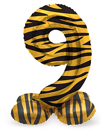 Folat 64759 Luftballon Geburtstag Stehender Ziffer 9 Tiger Chic Löwe Braun Schwarz 41 cm-Decoration Geburtstagdeko, Ballon Zahl, Kein Helium erforderlich, Colourful von Folat