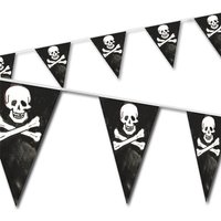 Totenkopf-Wimpelkette schwarz 10m als Piratenparty Deko, aus Folie von Folat