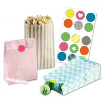 9 Geschenktütchen mit Druck plus 15 Sticker, 21cm x 12cm x 6cm, Blockbodenbeutel von Folia Bringmann