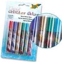 Glitter-Glue Spiralen Standard, 6er Pack, mit eingedrehten Farben, Bastel-Idee, Glitzer Klebstoff von Folia Bringmann