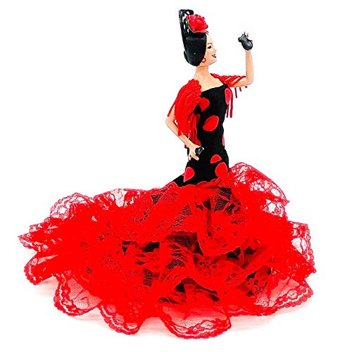 Folk Artesanía Sammelpuppe 19 cm. Andalusisches Flamenco-Regionalkleid mit Kamm España. Neues Modell. (Weißes Kleid mit schwarzen Tupfen) von Folk Artesanía