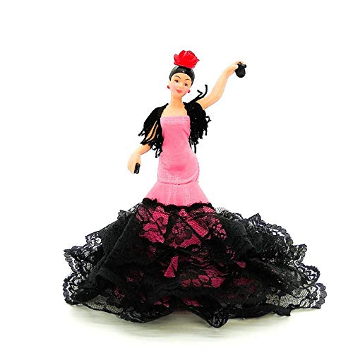 Folk Artesanía Sammelpuppe 19 cm. Andalusisches Flamenco-Regionalkleid mit Kamm España. (Einfaches rosa Kleid) von Folk Artesanía