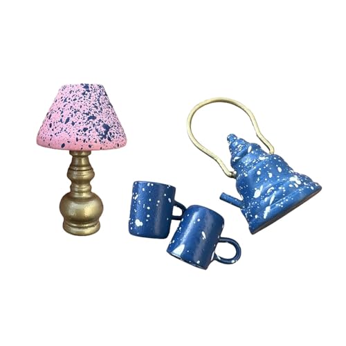 Folpus 1:12 Puppenhaus Miniatur Lampe und Tee-Set Mini Tisch Lampe Puppenhaus Zubehör Miniatur Tee-Set Modell für Party Geschenke von Folpus