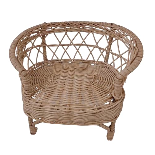 Folpus 1:12 Puppenhaus Rattan Stuhl Miniatur Handwerk Mini Garten Stuhl Ornamente für Szene Landschaft, 12cmx16cm von Folpus