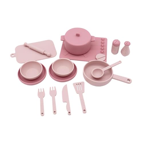 Folpus 14-teiliges Küchenspielzeug für Kinder, Kochspielzeug, Pfanne, -Spielset, Kinderküchenzubehör für Kinder, Jungen und Mädchen , Rosa von Folpus