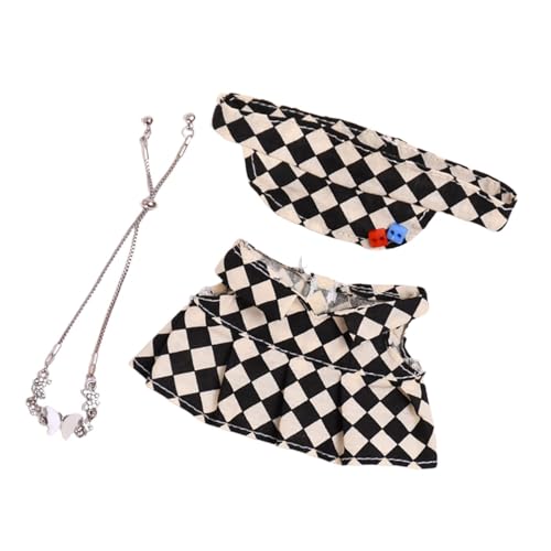 Folpus 15cm Plüsch Puppe Kleidung Kostüme Puppe Outifits Plaid Tennis Rock Set, Schwarze Halskette von Folpus