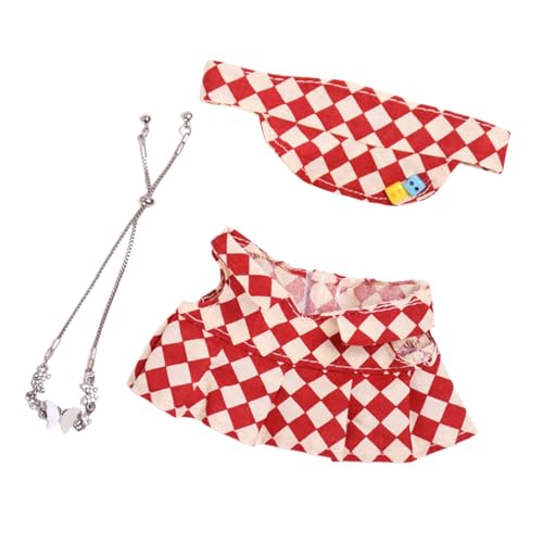 Folpus 15cm Plüsch Puppe Kleidung Kostüme Puppe Outifits Plaid Tennis Rock Set, rote Halskette von Folpus