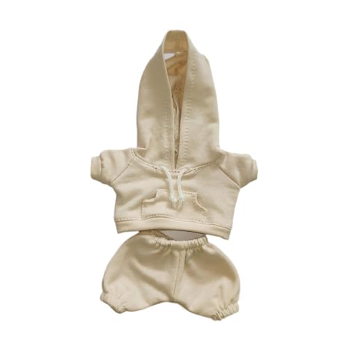 Folpus 17 cm Plüsch-Puppenkleidung, Puppenoutfit, Kapuzenpullover, Sweatshirt und Hose, Kuscheltierkleidung, Foto-Requisiten, Cartoon-Puppenkleidung, Aprikose von Folpus