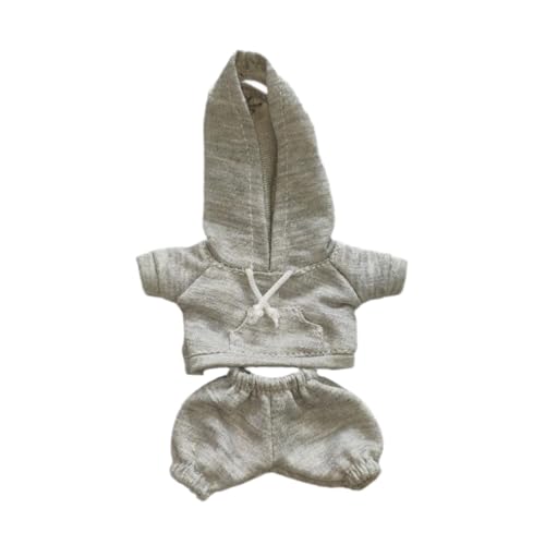 Folpus 17 cm Plüsch-Puppenkleidung, Puppenoutfit, Kapuzenpullover, Sweatshirt und Hose, Kuscheltierkleidung, Foto-Requisiten, Cartoon-Puppenkleidung, Hellgrau von Folpus