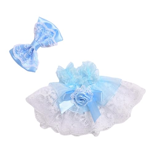 Folpus 2 Stück Mini-Puppenkleidung für 6 Zoll, Puppenkleidung mit Schleife, Kopfschmuck, Kleidung, Geschenk, Kostüme, Puppenrock-Set für Anhänger, Blau von Folpus