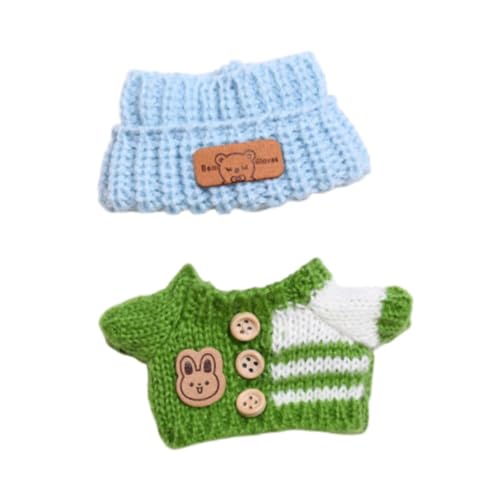 Folpus 2 Stück Modepuppen-Pullover und Mütze, Kostüm, Foto-Requisiten, Bezaubernde Miniatur-Kleidungs-Outfits für 15–17 cm große Puppen, Mädchenpuppen, Grüner, Blauer Hut von Folpus