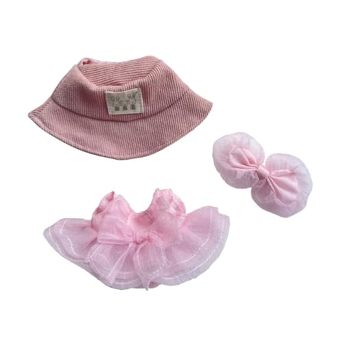 Folpus 3X Puppenkleid mit Hut, Schleife, Haarnadel, Outfits, handgefertigte Kleidung, Kostüm für 15–17 cm Puppen, Rosa von Folpus