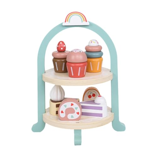 Folpus Desserts-Lebensmittelspielzeug mit Ständer, Cupcake-Spielset, Spielküchen-Zubehör-Set, Dessert-Kuchen-Spielset aus Holz, Spielzeug für Mädchen und von Folpus