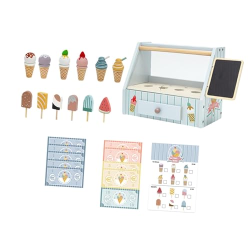 Folpus Eiscreme-Spielzeug aus Holz, Lebensmittel-Spielzeug-Set, Geschenke, Rollenspiel, Spielküchenzubehör, Eiscreme-Set aus Holz für Kinder im Vorschulalter von Folpus