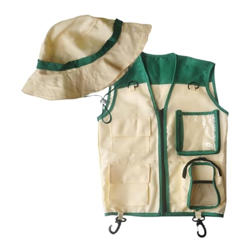 Folpus Entdeckerweste und -mütze für, Cargoweste und -mütze, Abenteuer im Hinterhof, Outdoor-Entdeckerset für Park, Wandern, Zoowärter, GrÜn Folpus Entdeckerweste und -mütze für, Cargoweste und -mütze, Abenteuer im Hinterhof, Outdoor-Entdeckerset für Park, Wandern, Zoowärter, GrÜn von Folpus