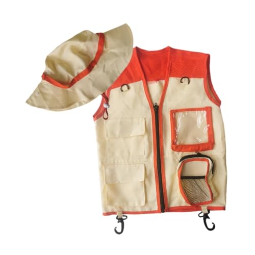 Folpus Entdeckerweste und -mütze für, Cargoweste und -mütze, Abenteuer im Hinterhof, Outdoor-Entdeckerset für Park, Wandern, Zoowärter, Orange Folpus Entdeckerweste und -mütze für, Cargoweste und -mütze, Abenteuer im Hinterhof, Outdoor-Entdeckerset für Park, Wandern, Zoowärter, Orange von Folpus