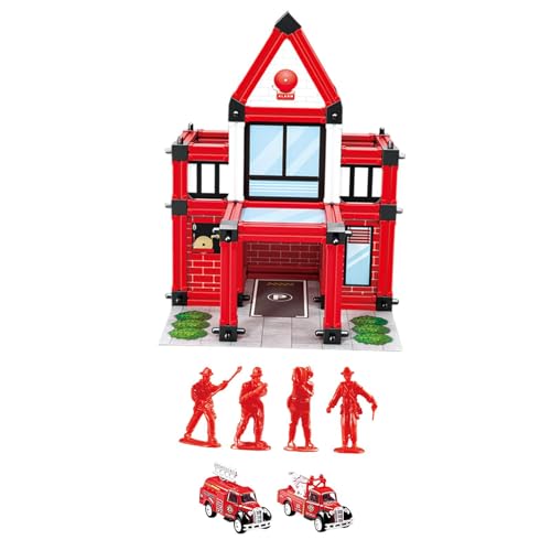 Folpus Feuerwache Bausatz Feuerwehrleute Rollenspiel Spielzeug Architektur Gebäudemodell DIY Zusammenbau für Zubehör Einzigartige Geschenke, 112 Stück von Folpus