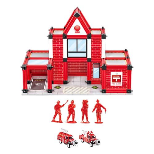 Folpus Feuerwache Bausatz Feuerwehrleute Rollenspiel Spielzeug Architektur Gebäudemodell DIY Zusammenbau für Zubehör Einzigartige Geschenke, 158 Stück von Folpus