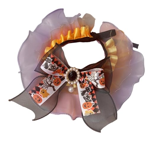 Folpus Halloween-Katzenhalsband für den Urlaub, weich, süß, Halsband, süßer Schal mit Schleife für Festliche Halloween-Partys, Orange Violet S von Folpus