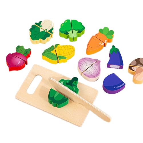 Folpus Holzspielzeug zum Schneiden von Lebensmitteln für Kinder, Rollenspiel, Motorikspielzeug, Montessori-Küchenspielset als Geschenk für Kinder im Alter, Gemüse von Folpus