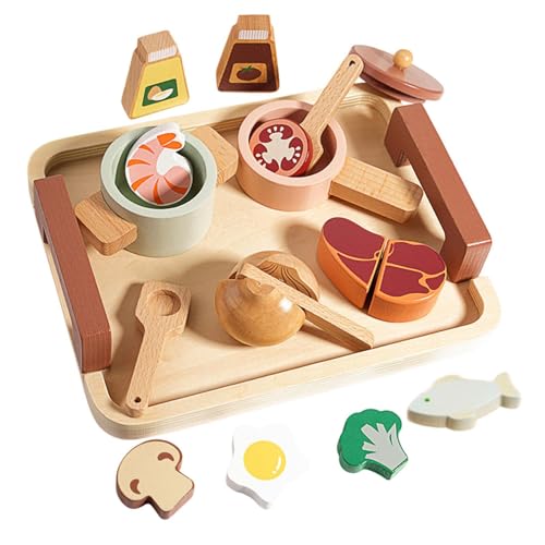 Folpus Holzspielzeugset für Kinder Montessori Babyspielzeugset Teeparty-Set Spielzeug als Geburtstagsgeschenk, Kochset von Folpus