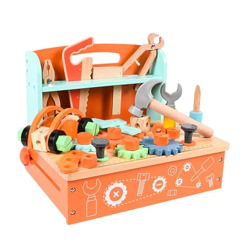 Folpus Holzwerkzeug-Set, Spielzeug, Bausteine, Spielzeug, Montessori, multifunktionales Holzkonstruktionsspielzeug für Mädchen, Jungen, Kinder, Zuhause von Folpus