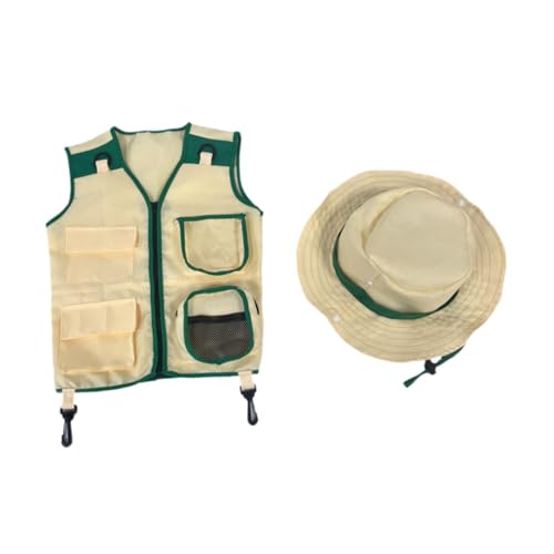 Folpus Kids Explorer Cargo Weste und Mütze, Hinterhof Kostüm, Outdoor Abenteuer Rollenspiel für Jungen Mädchen von Folpus