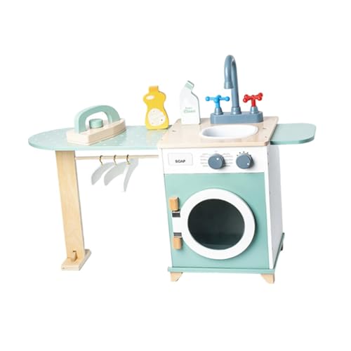 Folpus Kinder-Waschmaschine, Spielzeug, Rollenspiel, Wäscheset aus Holz, für Partygeschenke, Jungen und Mädchen im Vorschulalter, Erwachsene im Alter von 3–6 von Folpus