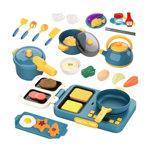 Folpus Kinderküchen Spielset, Rollenspiel Modell Kochgeschirr, Rollenspiel Kochset, Lehrreiches Geschenk für Kinder Im Alter von 3–8 Jahren, Partygeschenke , Blau von Folpus