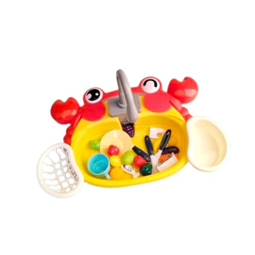 Folpus Küchenspüle-Spielzeug, Spüle, Geschirrspülset mit fließendem Wasser, Reinigung, Montessori-Rollenspielspielzeug für Kleinkinder, Kinder, Rot von Folpus