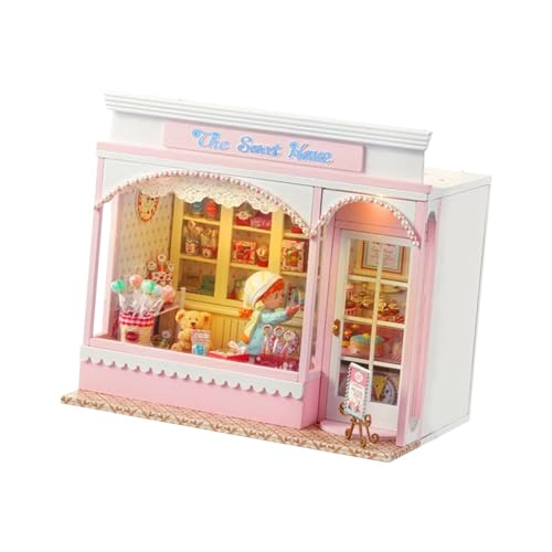 Folpus Miniatur-Puppenhausmöbel-Bausätze, Zimmerbox, Modell, Puppenhauszubehör aus Holz mit staubdichter Abdeckung, Süßes Zuhause von Folpus