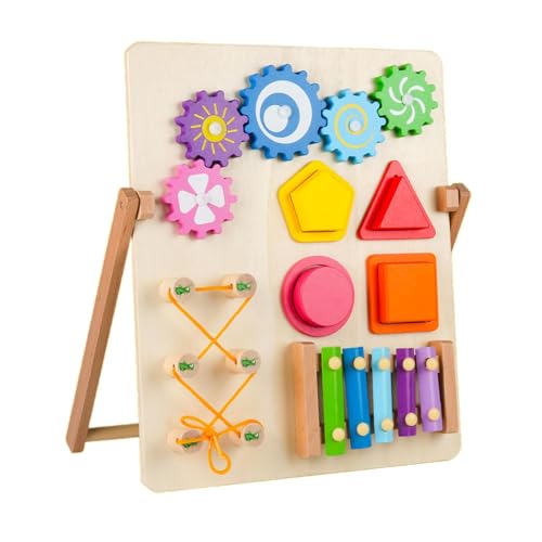 Folpus Montessori Busy Board Montessori Spielzeug Entwicklung kognitiver Fähigkeiten Holzspielzeug Vorschulisches pädagogisches logisches Spiel für Zuhause, Zahnradblock von Folpus