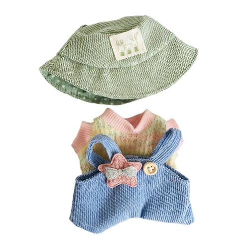 Folpus Oberteil und Hose für Plüschpuppen, kurzärmeliger Anzug, zum Selbermachen, als Geburtstagsgeschenk für Kinder, Foto-Requisiten, zum Basteln eigener, Grüner Hut von Folpus