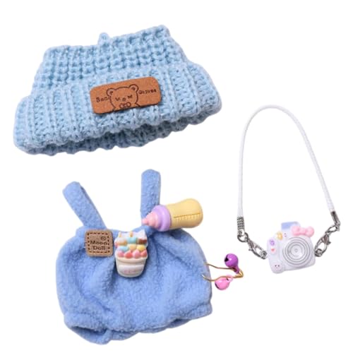 Folpus Plüsch-Puppenkleidung, Kostüme, niedliche Flexibilität für Kinder, Fantasie, praktische Anzieh-Puppen-Outfits für 6,69-Zoll-Puppen, Blau mit Hutkamera von Folpus