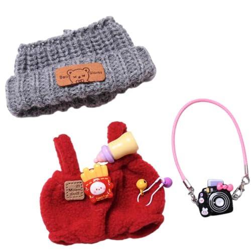 Folpus Plüsch-Puppenkleidung, Kostüme, niedliche Flexibilität für Kinder, Fantasie, praktische Anzieh-Puppen-Outfits für 6,69-Zoll-Puppen, Rot mit Hutkamera von Folpus