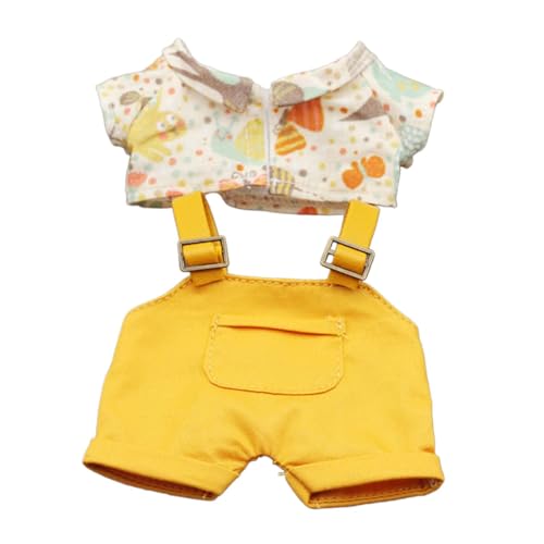 Folpus Plüsch-Puppenkleidung, Mädchen-Puppenkleidung, Hemd und Hosenträgerhose für Kinder, DIY-Baby-Puppenkleidung, Ankleiden für 6,69 Zoll Puppen, Gelbe Hose von Folpus