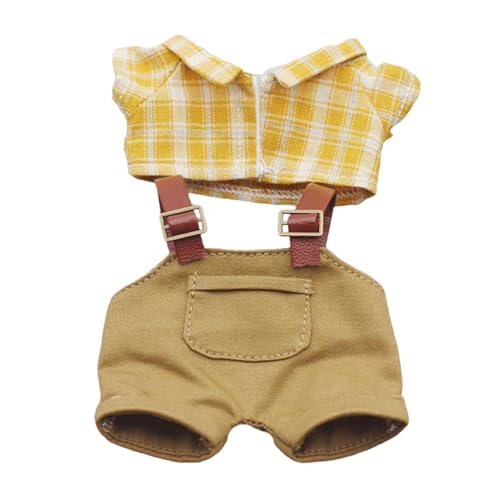 Folpus Plüsch-Puppenkleidung, Mädchen-Puppenkleidung, Hemd und Hosenträgerhose für Kinder, DIY-Baby-Puppenkleidung, Ankleiden für 6,69 Zoll Puppen, Khakifarbene Hosen von Folpus