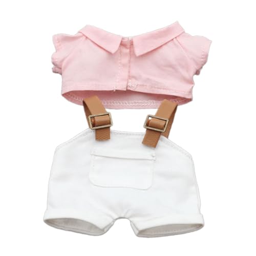 Folpus Plüsch-Puppenkleidung, Mädchen-Puppenkleidung, Hemd und Hosenträgerhose für Kinder, DIY-Baby-Puppenkleidung, Ankleiden für 6,69 Zoll Puppen, Rosa Oberteil und Weiß von Folpus