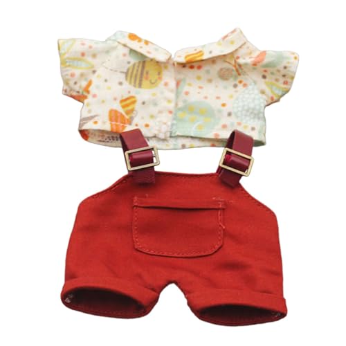 Folpus Plüsch-Puppenkleidung, Mädchen-Puppenkleidung, Hemd und Hosenträgerhose für Kinder, DIY-Baby-Puppenkleidung, Ankleiden für 6,69 Zoll Puppen, Rote Hosen von Folpus